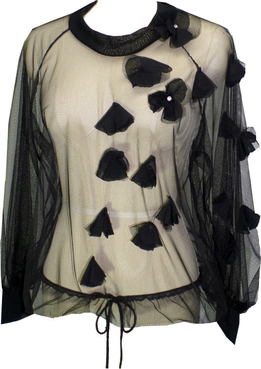 Sheer Raglan Top w/ Flowers - Black | Petit Pois by Viviana G