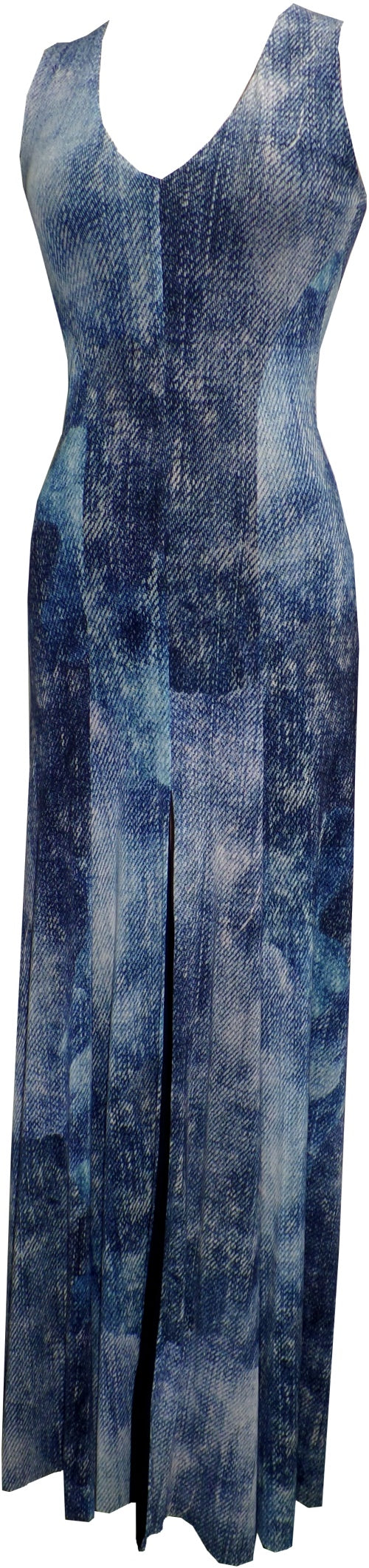 Washed Out Long V-Neck Denim Dress Extra Small