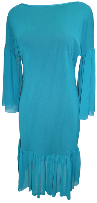 Solid Dress With Flounce Sleeves and Bottom