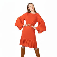 Load image into Gallery viewer, Coral Flamingo Solid Dress With Flounces