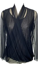 Load image into Gallery viewer, Black Illusion Mesh Draped Blouse