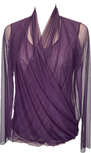 Load image into Gallery viewer, Plum Illusion Mesh  Draped Blouse