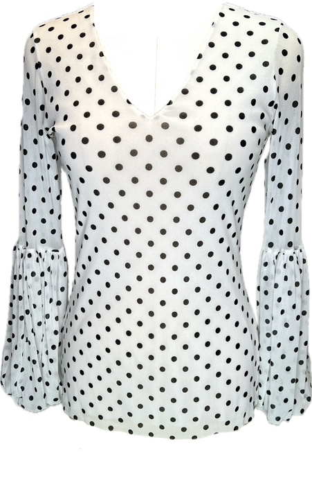 Mini Dots White V Neck Top - Petit Pois by Viviana G