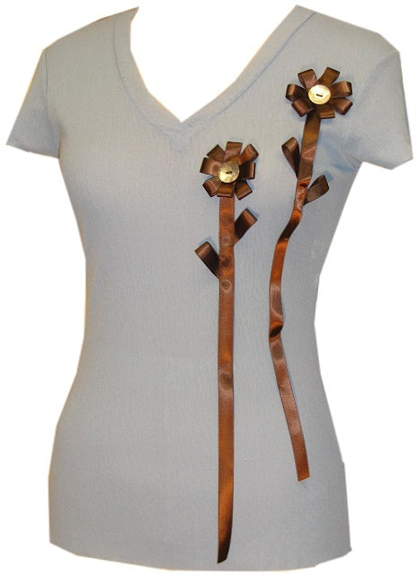 V- Neck Top W/ Applique - Petit Pois by Viviana G