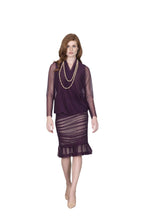 Load image into Gallery viewer, Plum Illusion Mesh  Draped Blouse