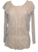 Embroidery Beige Wave Mesh Blouson