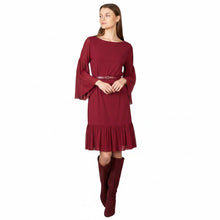 Load image into Gallery viewer, Cranberry Solid Dress W/ Flounces