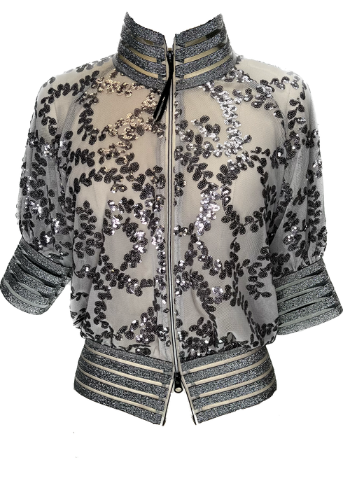Gunmetal  Embroidery Bomber Jacket - Petit Pois by Viviana G
