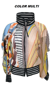 Geometric Combo Color  Bomber Jacket