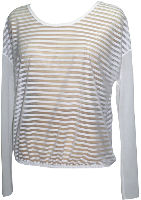 White Jersey Stripes Mesh Scoop Blouson - Petit Pois by Viviana G