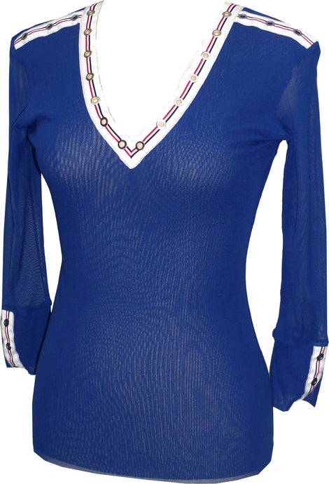 Deep Blue Monte Carlo  V Neck Top - Petit Pois by Viviana G