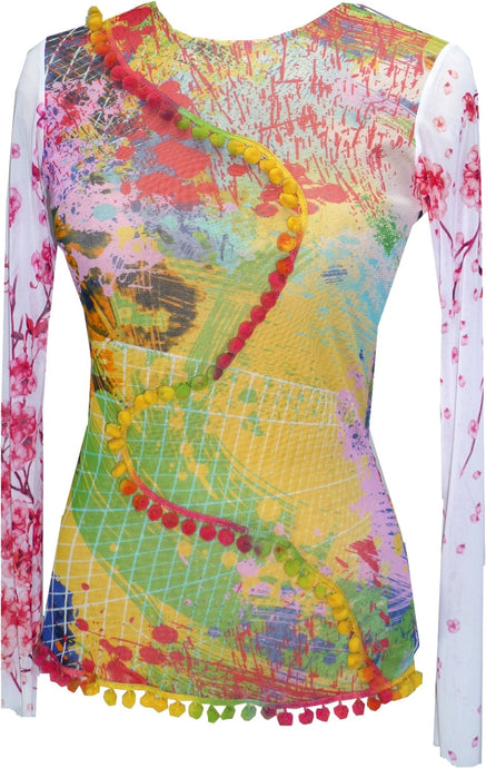 Painting The Town Crew Top With Pompoms - Petit Pois by Viviana G