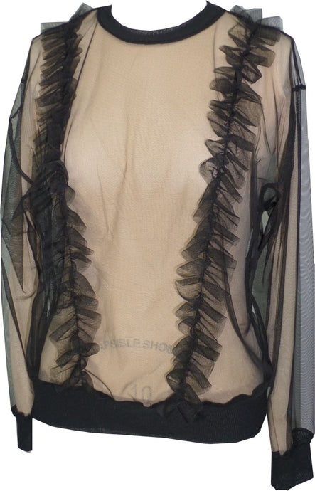 Sheer Tulle Over Layer Top - Shark